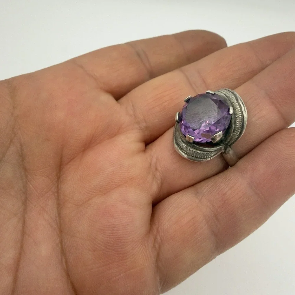 Vtg Taxco Mexico 925 Sterling Alexandrite? Ring Signed FAUS R.  Size 5.75 Read